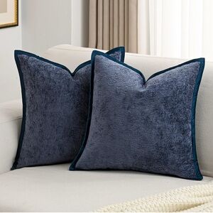 NIB FUTEI Navy Blue Chenille Throw Pillow Covers 16x16‎ Inch Set of 2